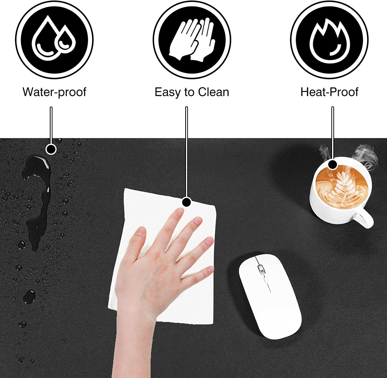 Dual Sided Desk Pad, Large Desk Mat, Waterproof Desk Blotter Protector Mouse Pad, Leather Desk Pad Large for Keyboard and Mouse (24" X 14", Black)