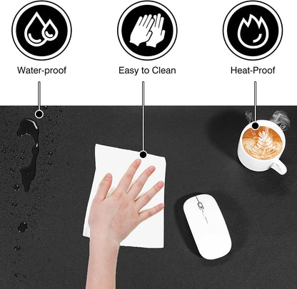 Dual Sided Desk Pad, Large Desk Mat, Waterproof Desk Blotter Protector Mouse Pad, Leather Desk Pad Large for Keyboard and Mouse (24" X 14", Black)